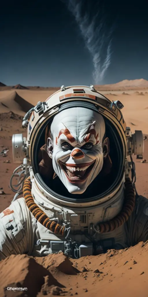 A scary clown astronaut on Mars wallpaper phone 4K Gifspremium