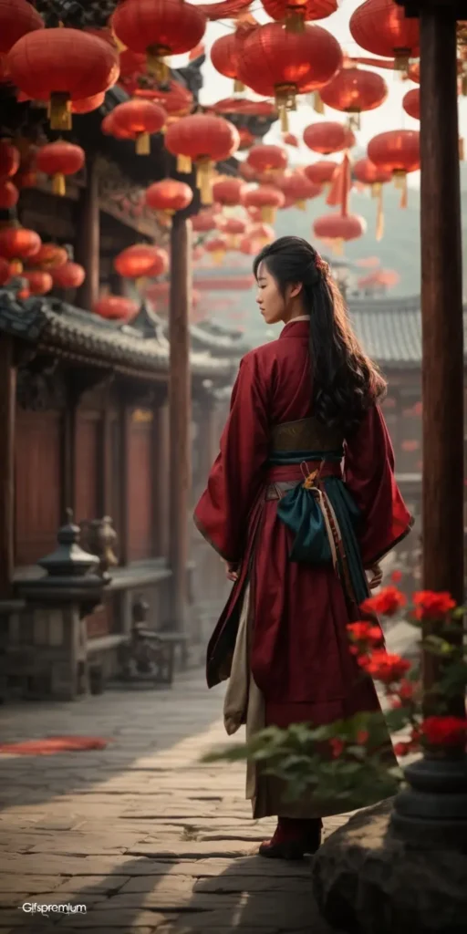 wallpaper 176 Asian woman red wallpaper phone 4K Gifspremium