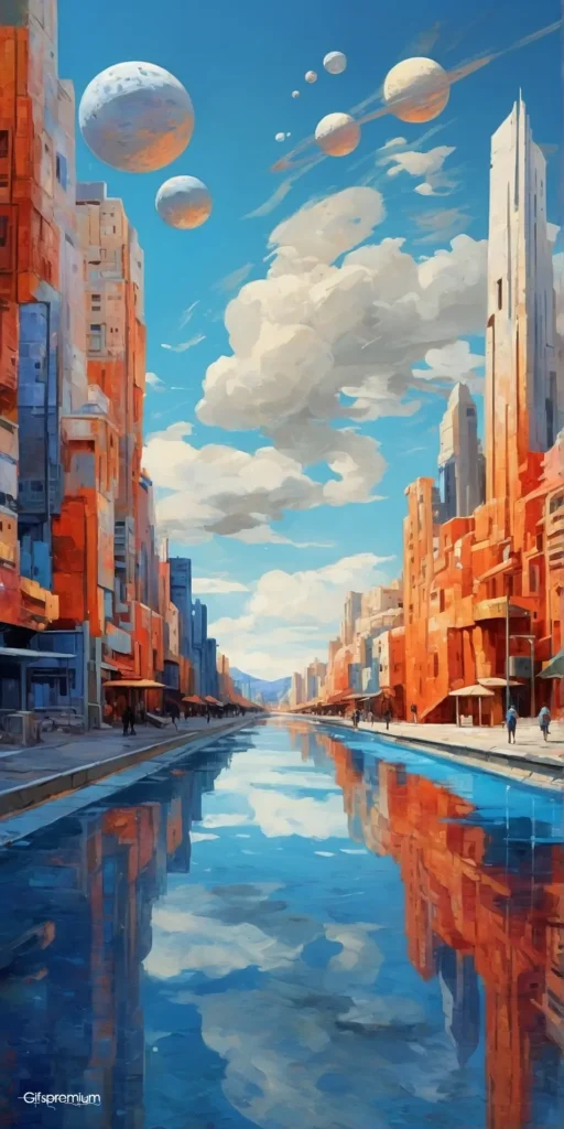 wallpaper 187 City painting sky wallpaper phone 4K Gifspremium