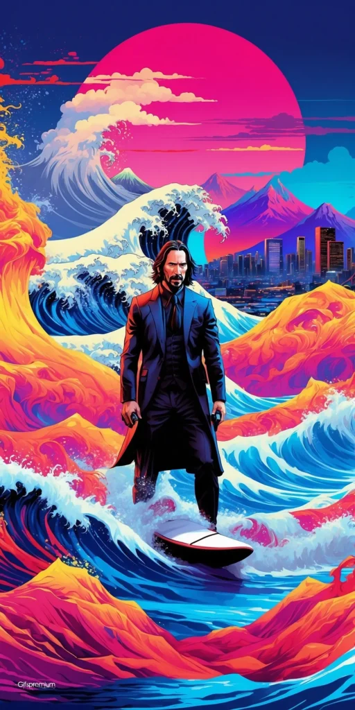 wallpaper 355 John wick Kanagawa wallpaper phone 4K Gifspremium