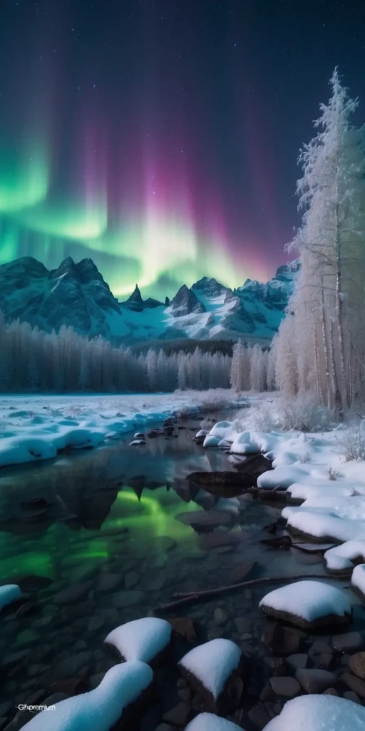 wallpaper 395 Snowed forest aurora borealis 1 wallpaper phone 4K Gifspremium