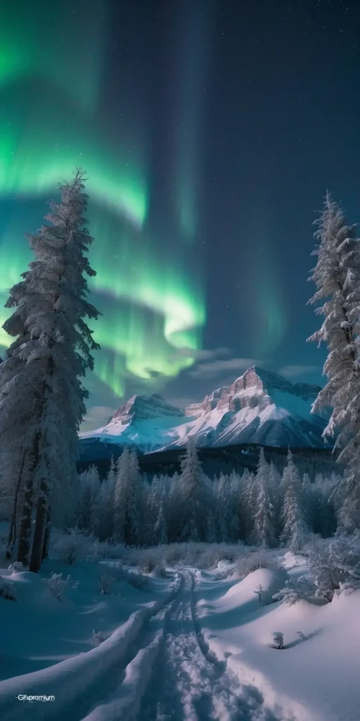 wallpaper 430 Snowed forest aurora borealis 2 wallpaper phone 4K Gifspremium