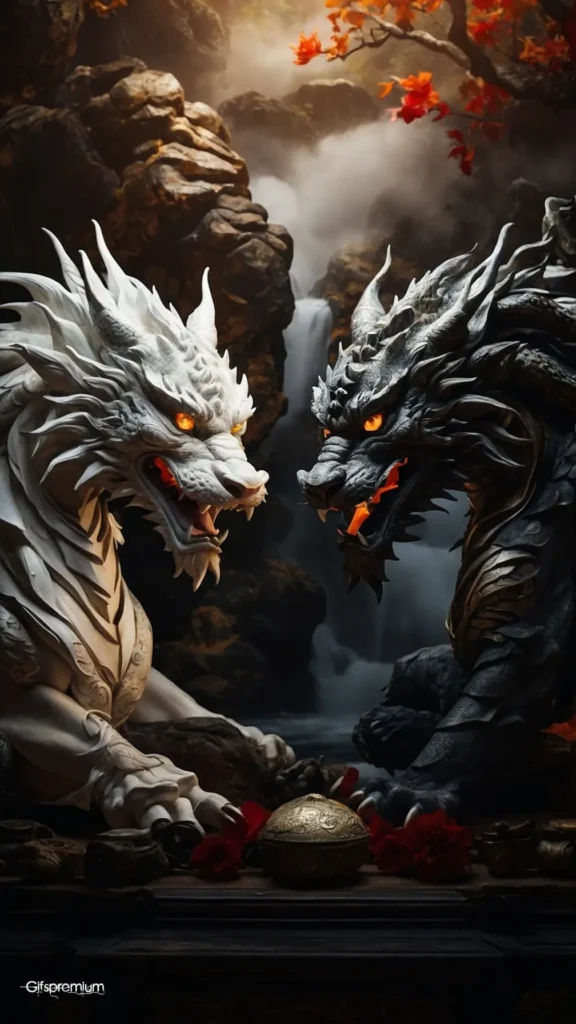 wallpaper 368 Ying yang dragons wallpaper phone 4K Gifspremium